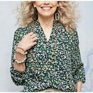 Chicos Abstract Dot Print Blouse Size 3 Womens XL Navy Kelly Semi Sheer Tunic